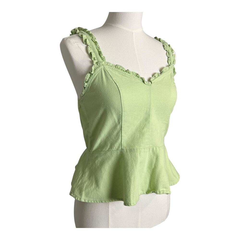 Green Linen Blend Womens Boho Blouse Shirt Top Cottage Indie Fairy Festival M - Picture 3 of 7